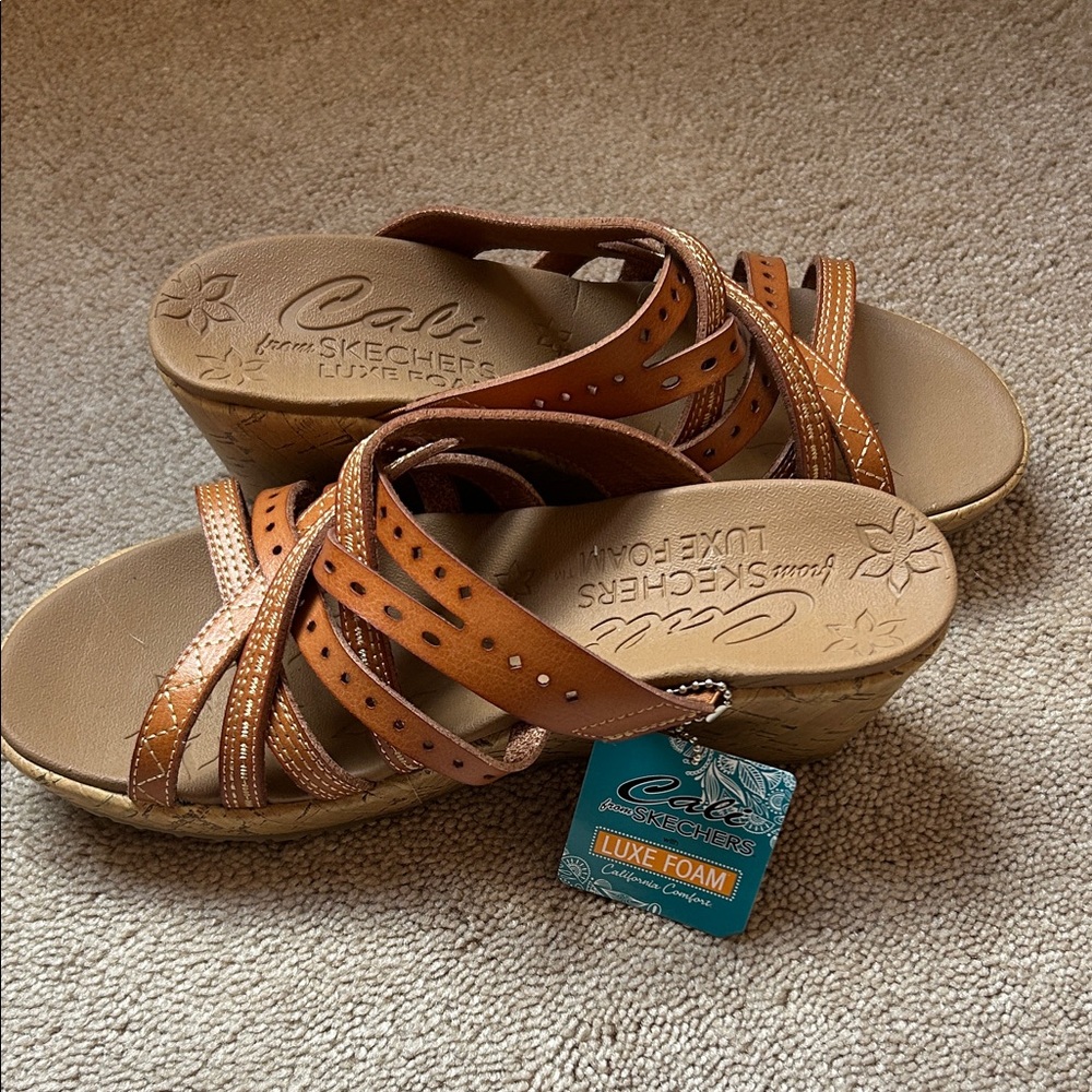 Skechers Cali Women's Brown Wedge Sandals, NWT